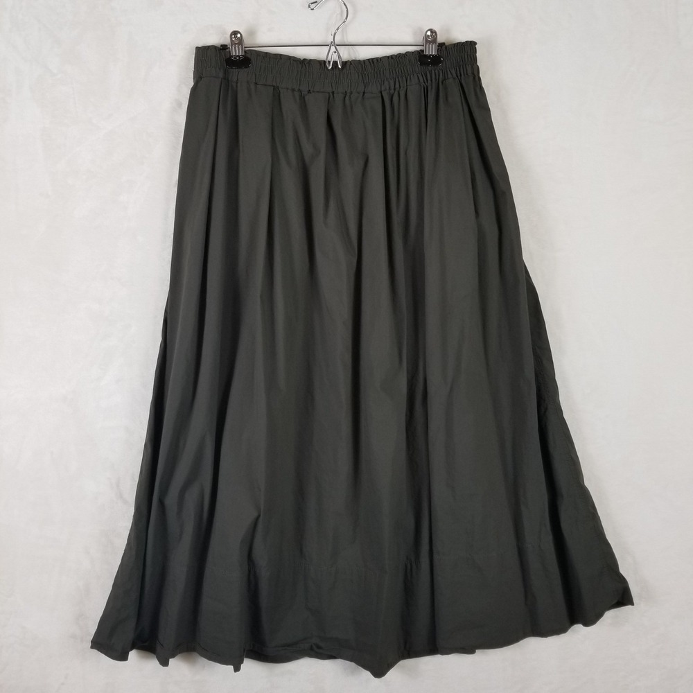 Zara Midi Skirt Women XL Olive Green Elastic  Waist Cotton Blend Gathered - Picture 2 of 7